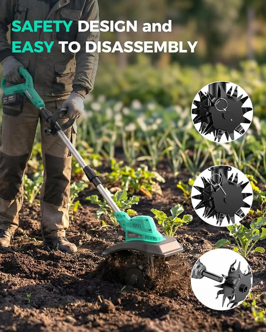 21V Cordless Tiller Cultivator for Gardening