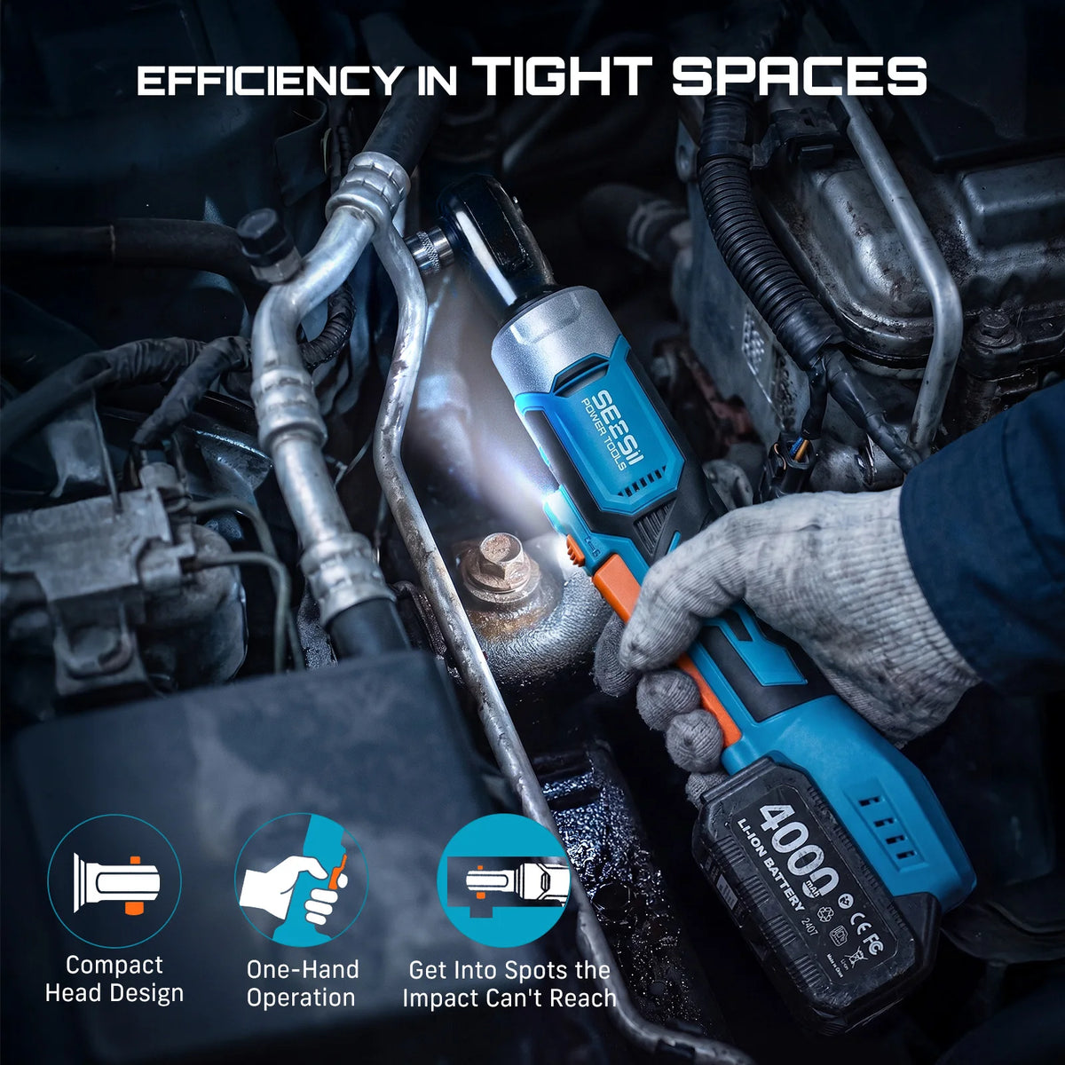 Seesii 3/8" Ratchet Wrench & 1000N.m Impact Wrench