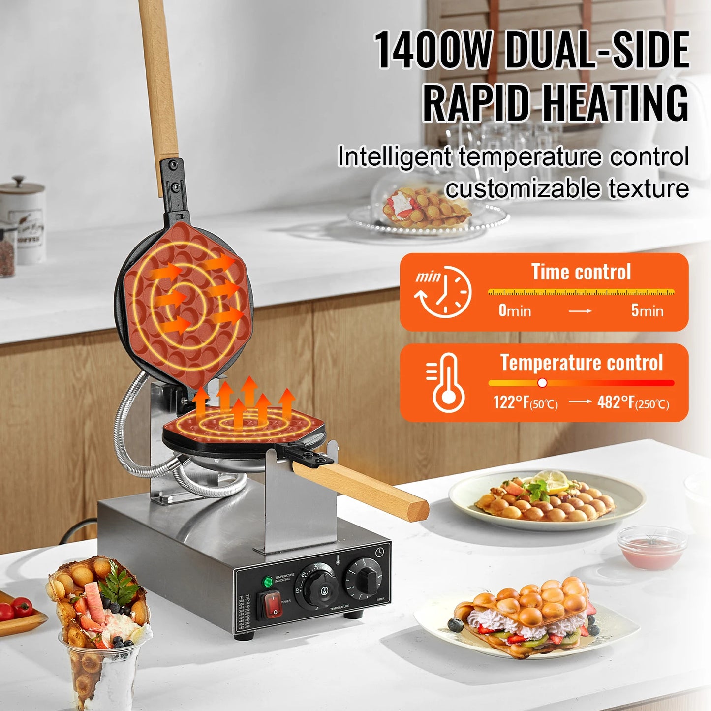 SucceBuy Commercial Egg Bubble Waffle Maker 1400W