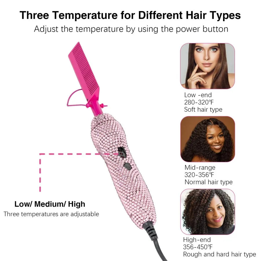 GOIPLE 3-In-1 Electric Hot Press Straightening Curler Comb Set