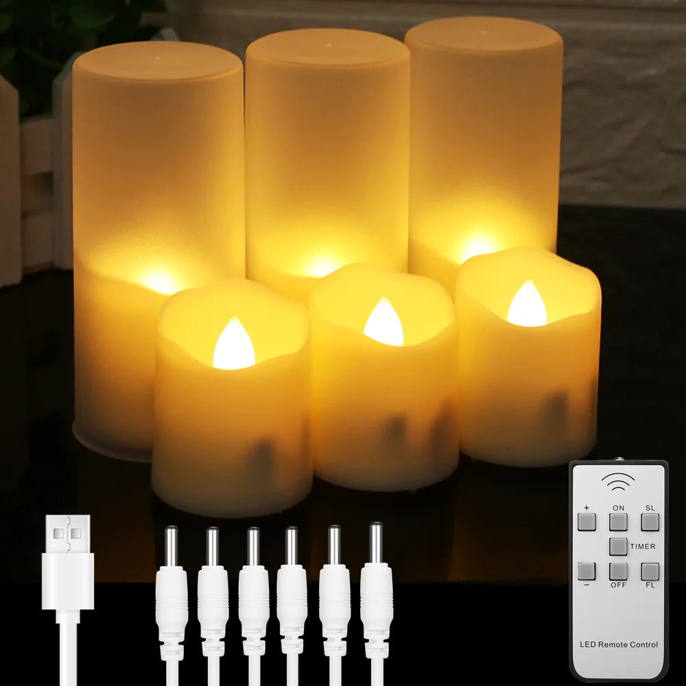 6Pcs/Set Rechargeable, LED Candle, Timer Remote, Flickering Flames