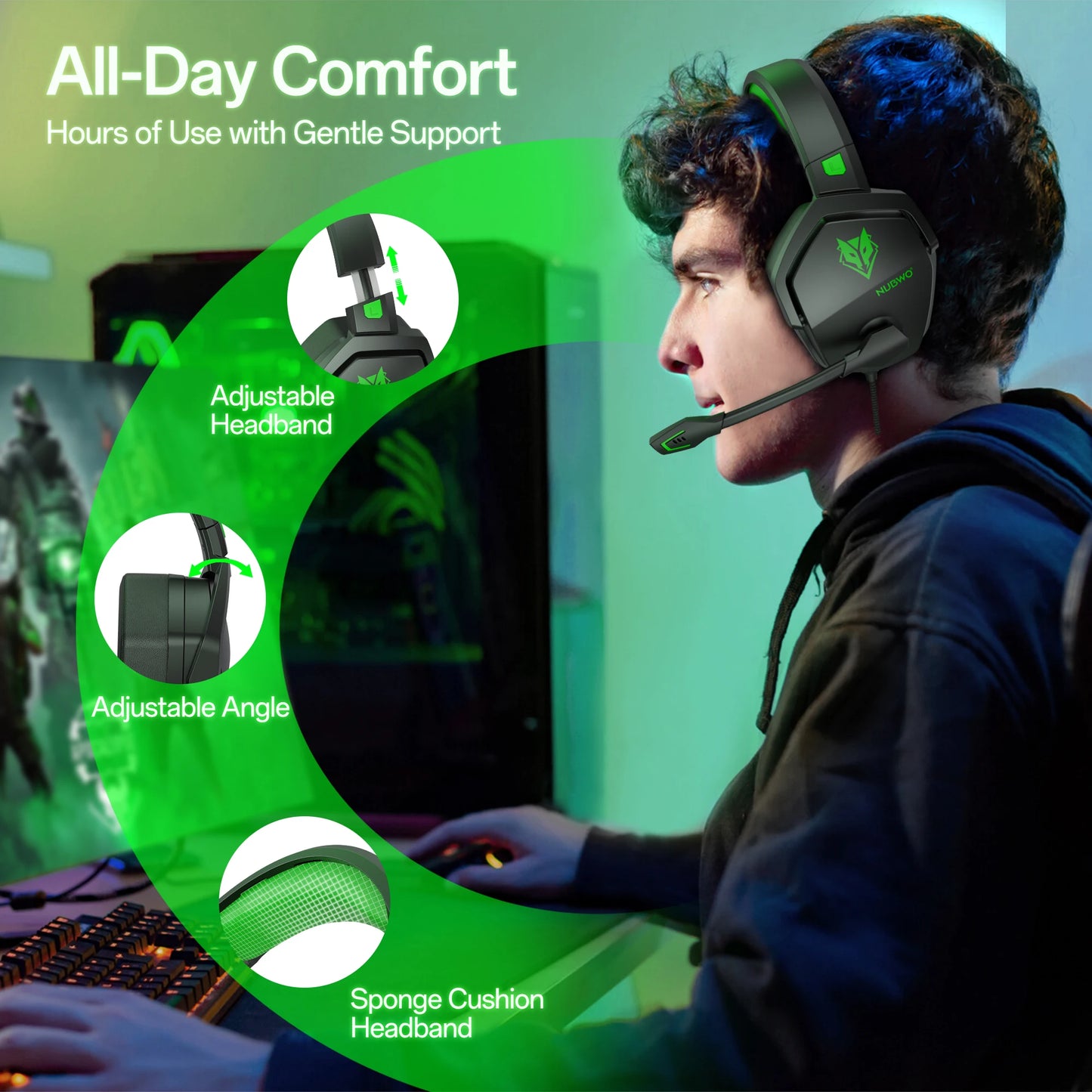 NUBWO N16 Gaming Headset - Noise Canceling Mic, Stereo Sound