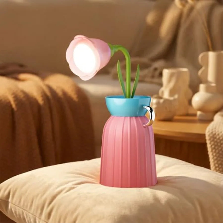 Flower Lamp with Vase, LED Desk Lamp with Flexible Gooseneck