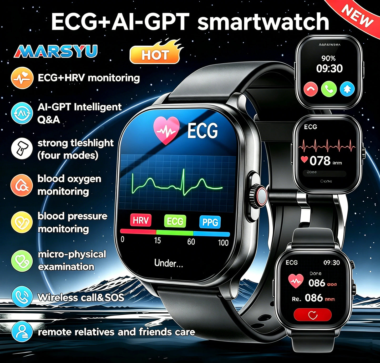 Marsyu 2026 New AI Healthy Diagnose Smart Watch