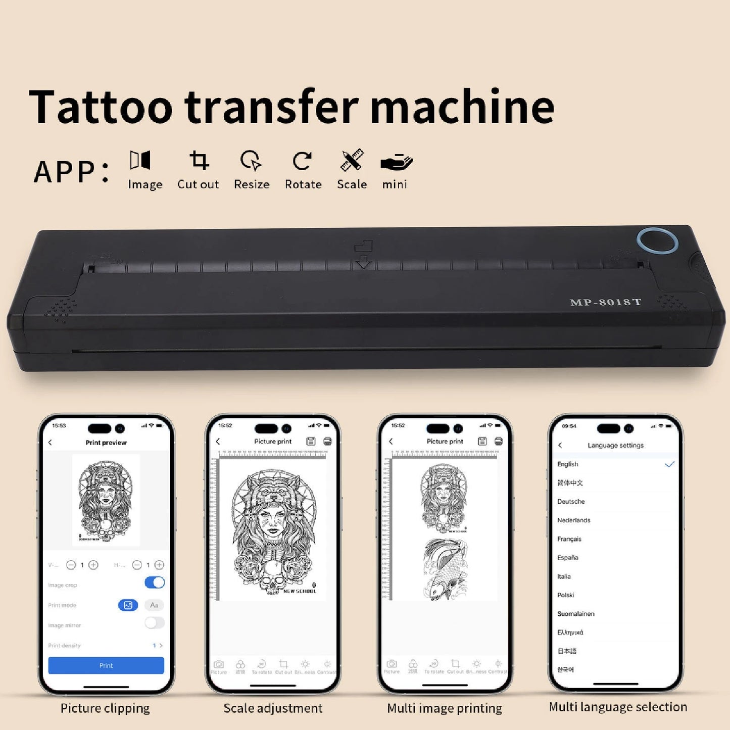 Tattoo Printer Machine Mini 2000mAh Wireless