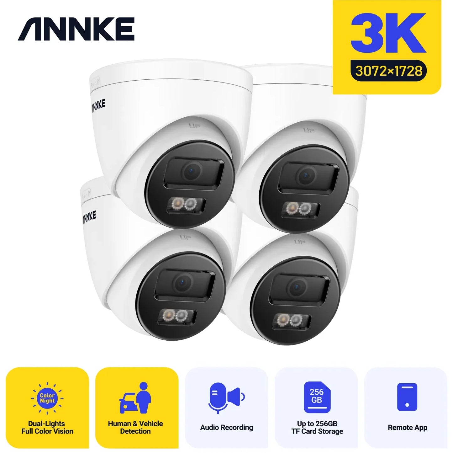 Annke 3K Dual Light Audio Fixed Bullet Camera Human Vehicle Detection