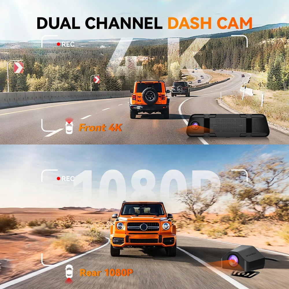 WOLFBOX M40 Dash Cam 4K+1080P With Voice Control