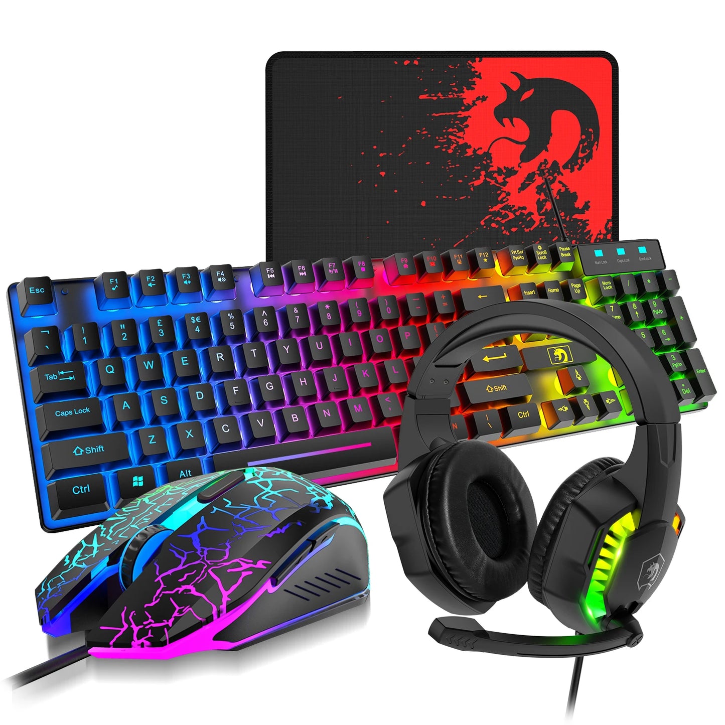 MANBASNAKE T11 Wired Gaming Keyboard and Mouse Headset Combo