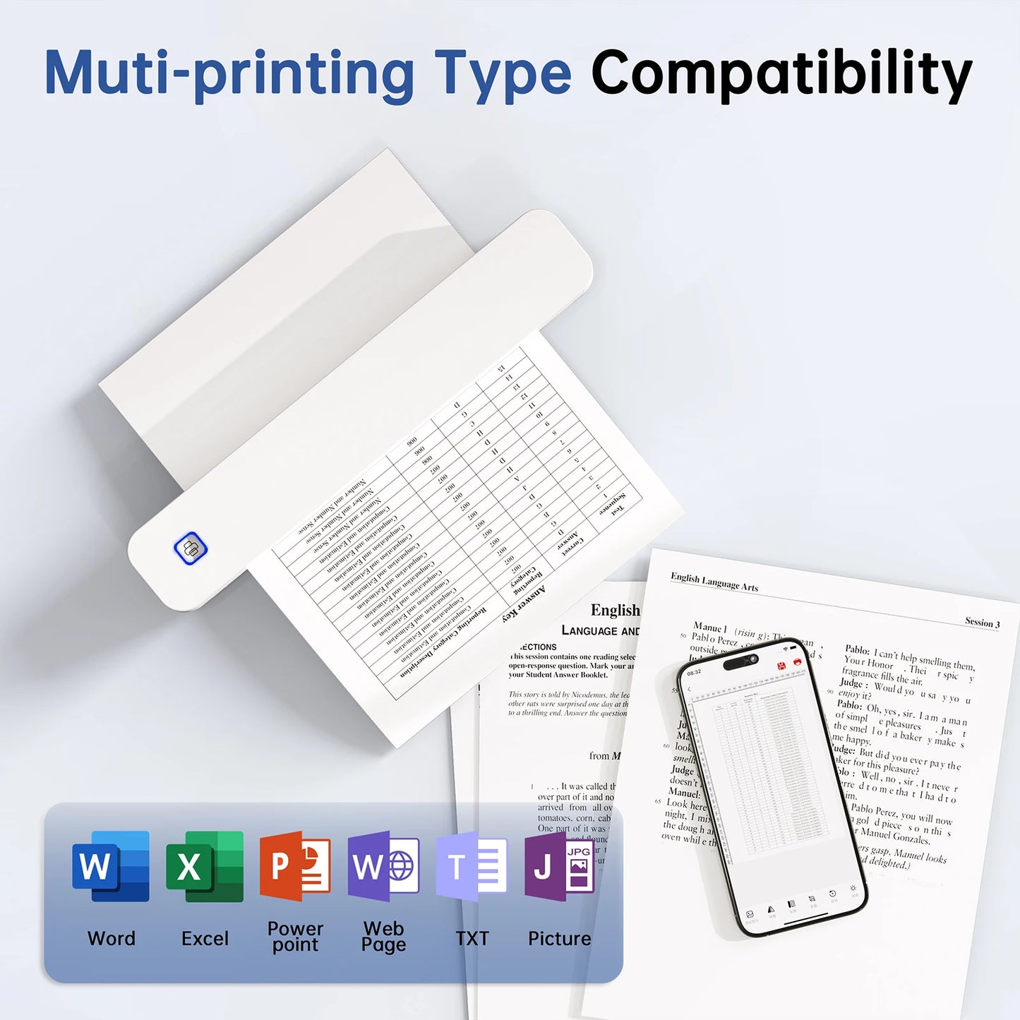 Knaon Mini Portable A4 Thermal Printer Desktop Inkless