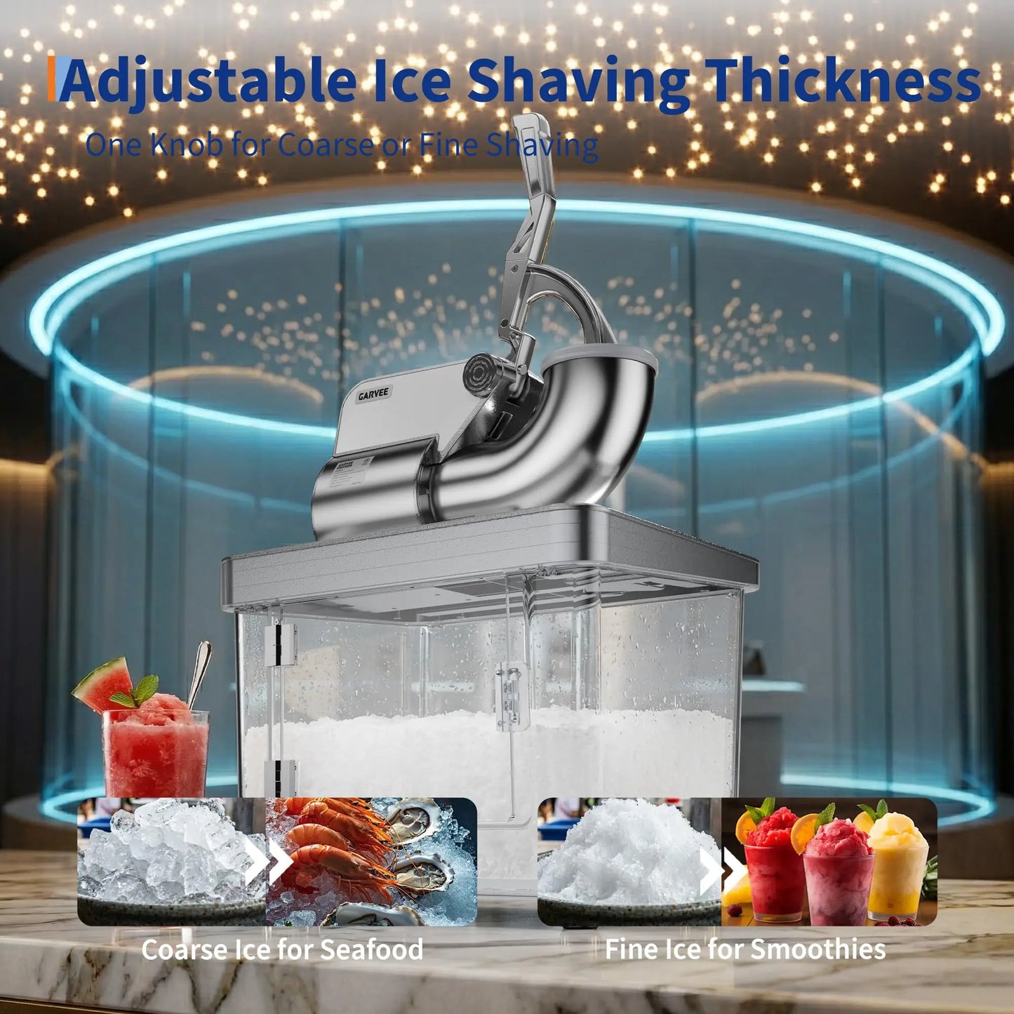 GARVEE 750LBS/H Commercial Ice Shaver Crusher, 4 Stainless Steel Blades