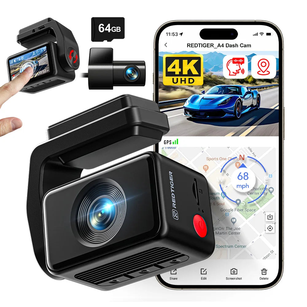 REDTIGER  A4 4k Dash Cam Front and Rear Drive Recorder GPS& 5G WiFi