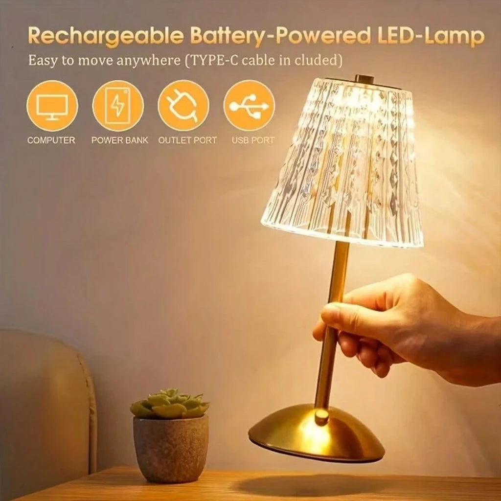 1/2 pcs Rechargeable Crystal Table Lamp with Touch Dimmable