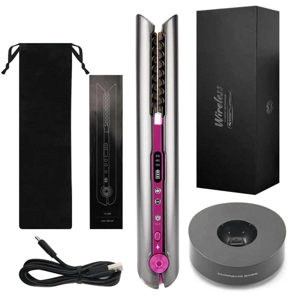 KIQUNE Portable Hair Straightener with Charging Base Wireless Straightening Iron Floating Plate and Comb PTC Hair Straightening Device