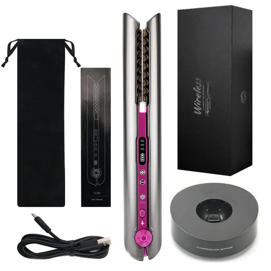 KIQUNE Portable Hair Straightener with Charging Base Wireless Straightening Iron Floating Plate and Comb PTC Hair Straightening Device