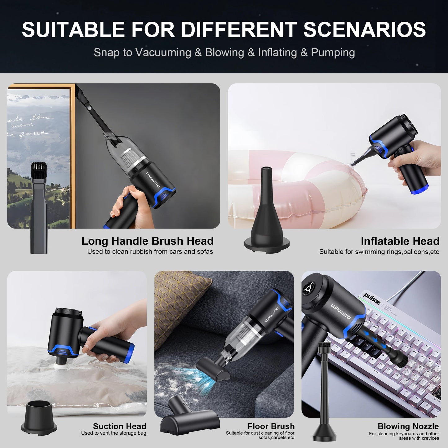 LUPUAUPO Portable Wireless Car Vacuum Cleaner