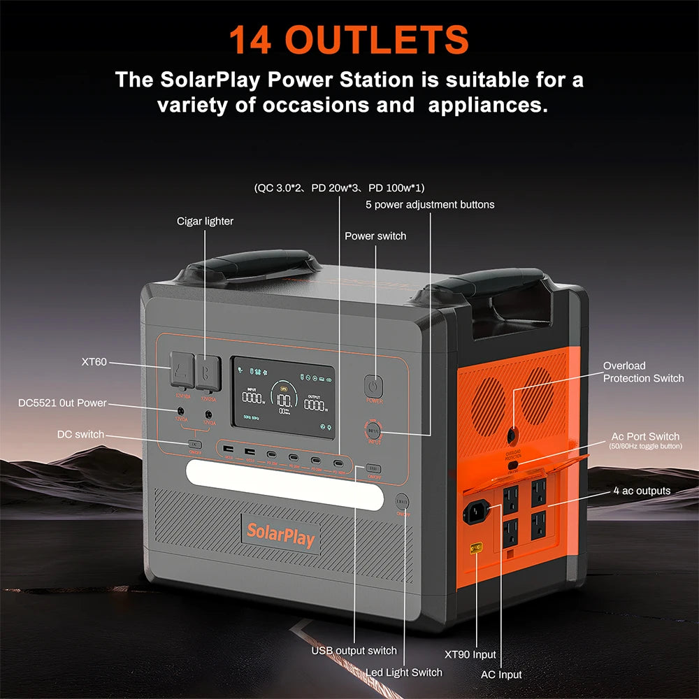 SOLARPLAY Portable Power Station 2500W/2300Wh Solar Generator