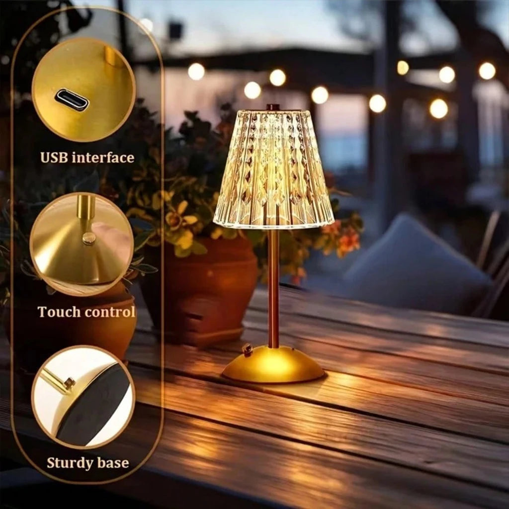 1/2 pcs Rechargeable Crystal Table Lamp with Touch Dimmable