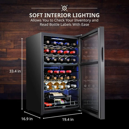 33 Bottle Dual Zone Wine Cooler Refrigerator w/Lock