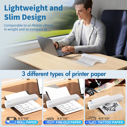 Portable A4 Thermal Printer Inkless Wireless C80 300DPI