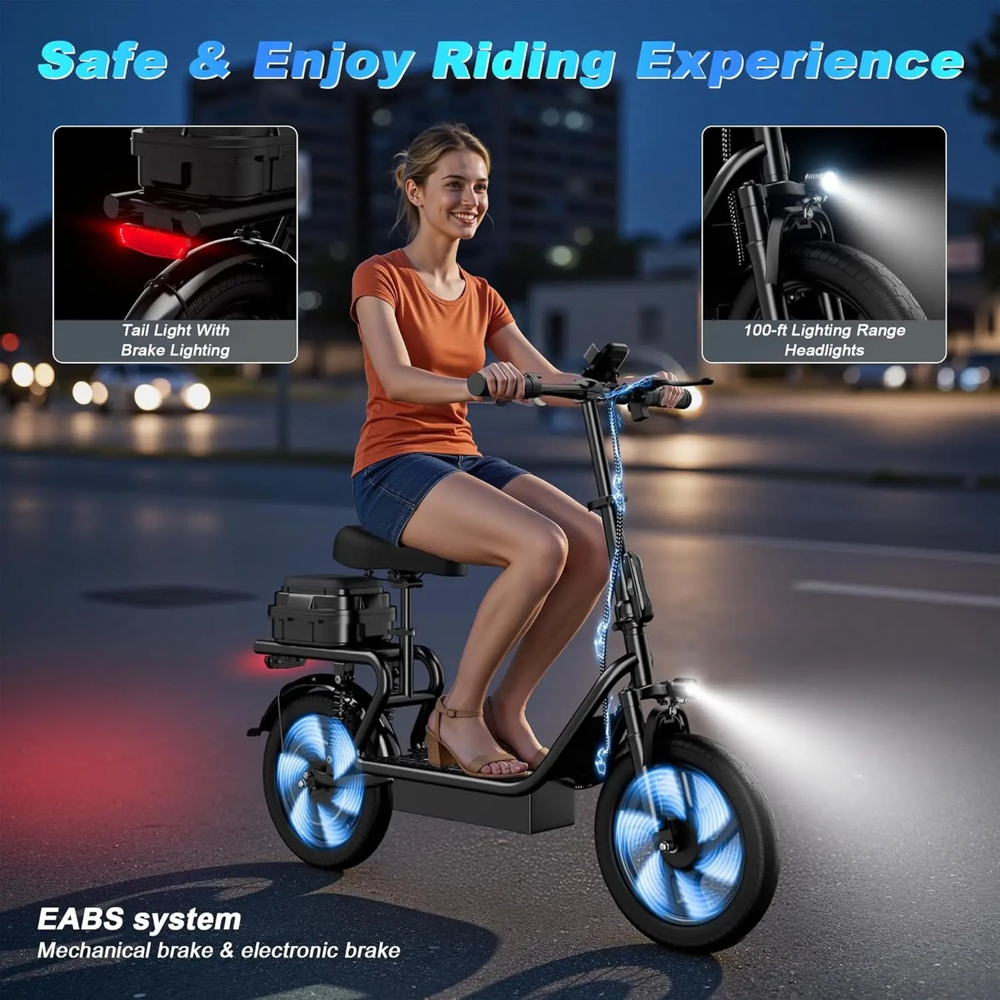 AOVOPRO 14" Electric Bicycle with Box 27/40Miles Max Range 22MPH Top Speed with Dual Suspension Foldable Adult Ebike