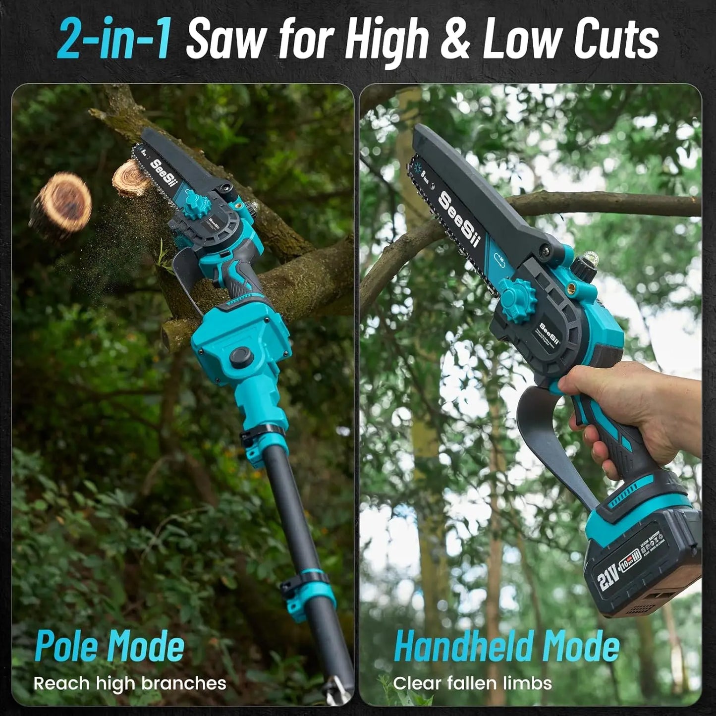 Seesii 2-IN-1 Cordless Pole Saw 8-inch Electric Saws