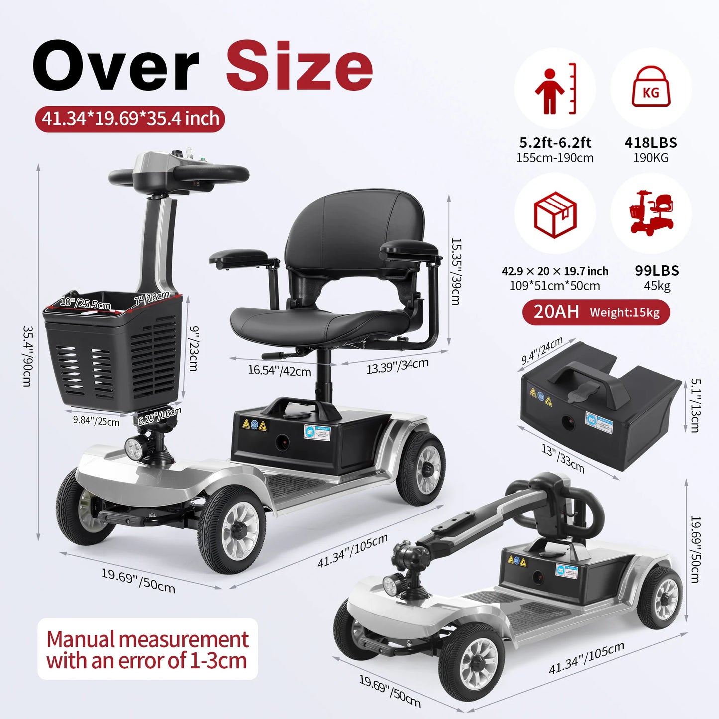 Unificare Silver 12Ah Foldable 4 Wheel Mobility Scooter