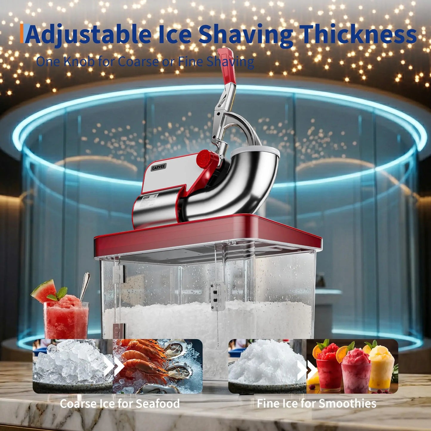 GARVEE 750LBS/H Commercial Ice Shaver Crusher, 4 Stainless Steel Blades