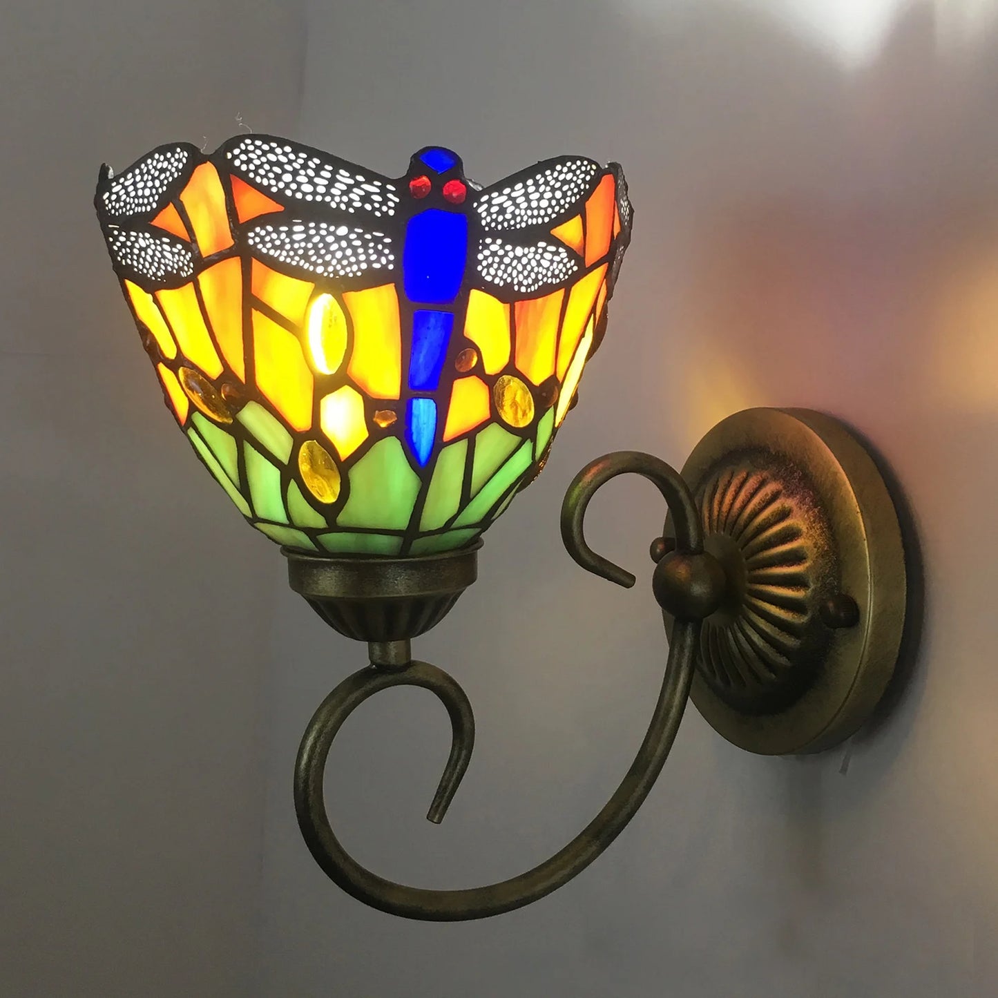 Stained Glass Wall Light, Retro Dragonfly Design
