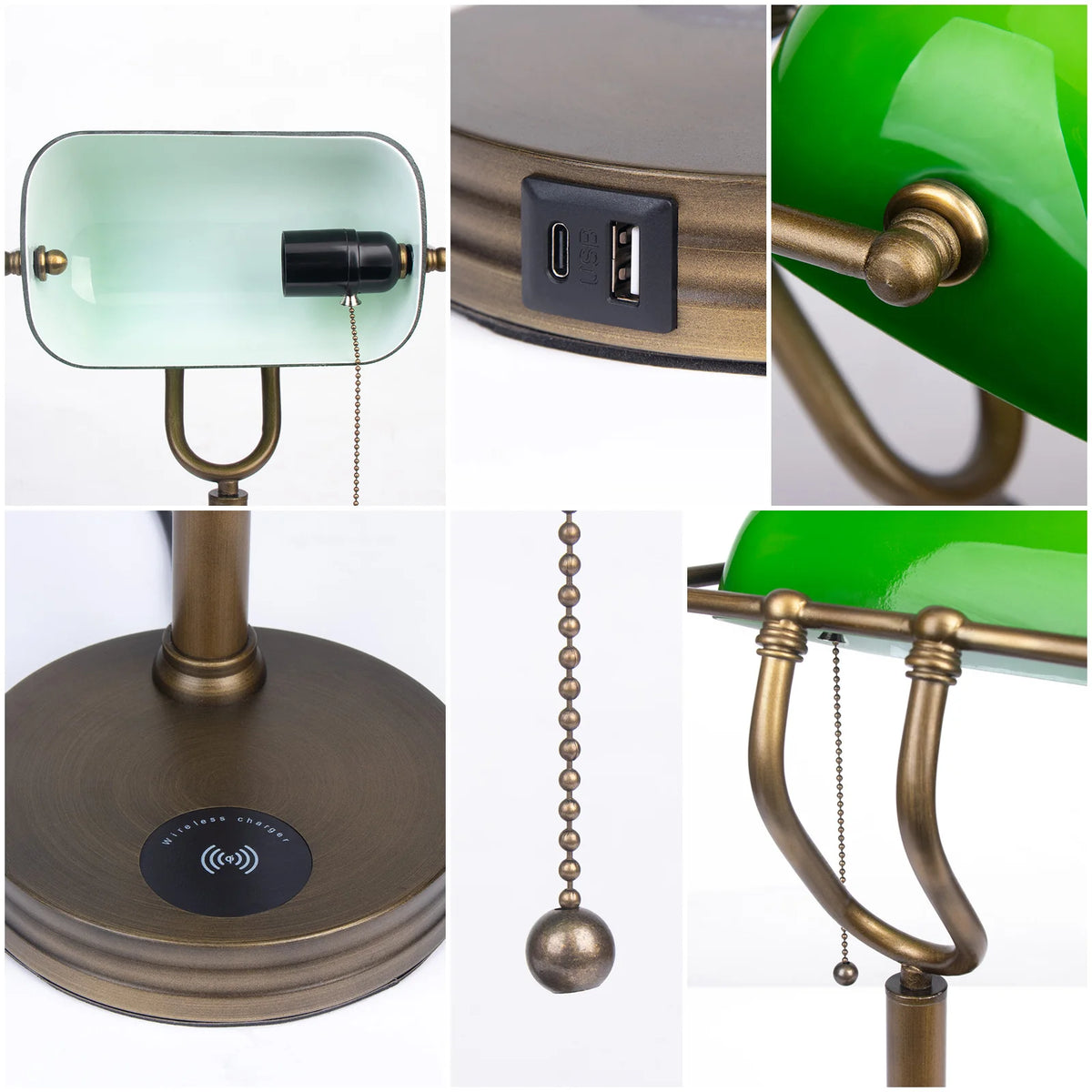 Green Glass Bankers Lamp, Retro Desk Lamp