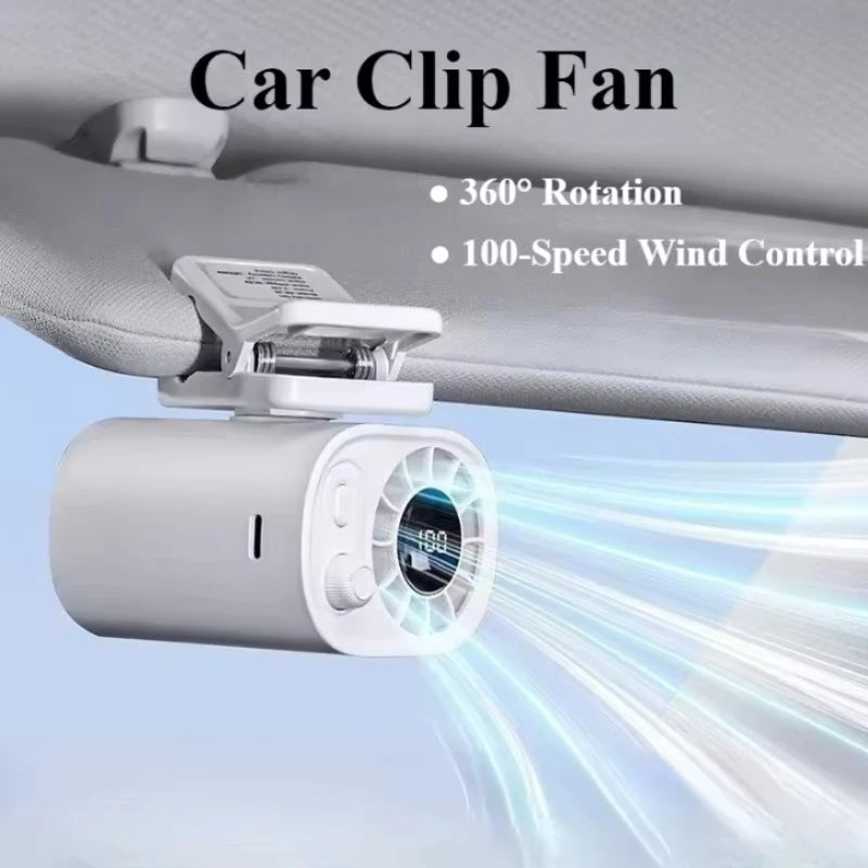Clip-On Car Fan 360° Rotatable 100-Speed