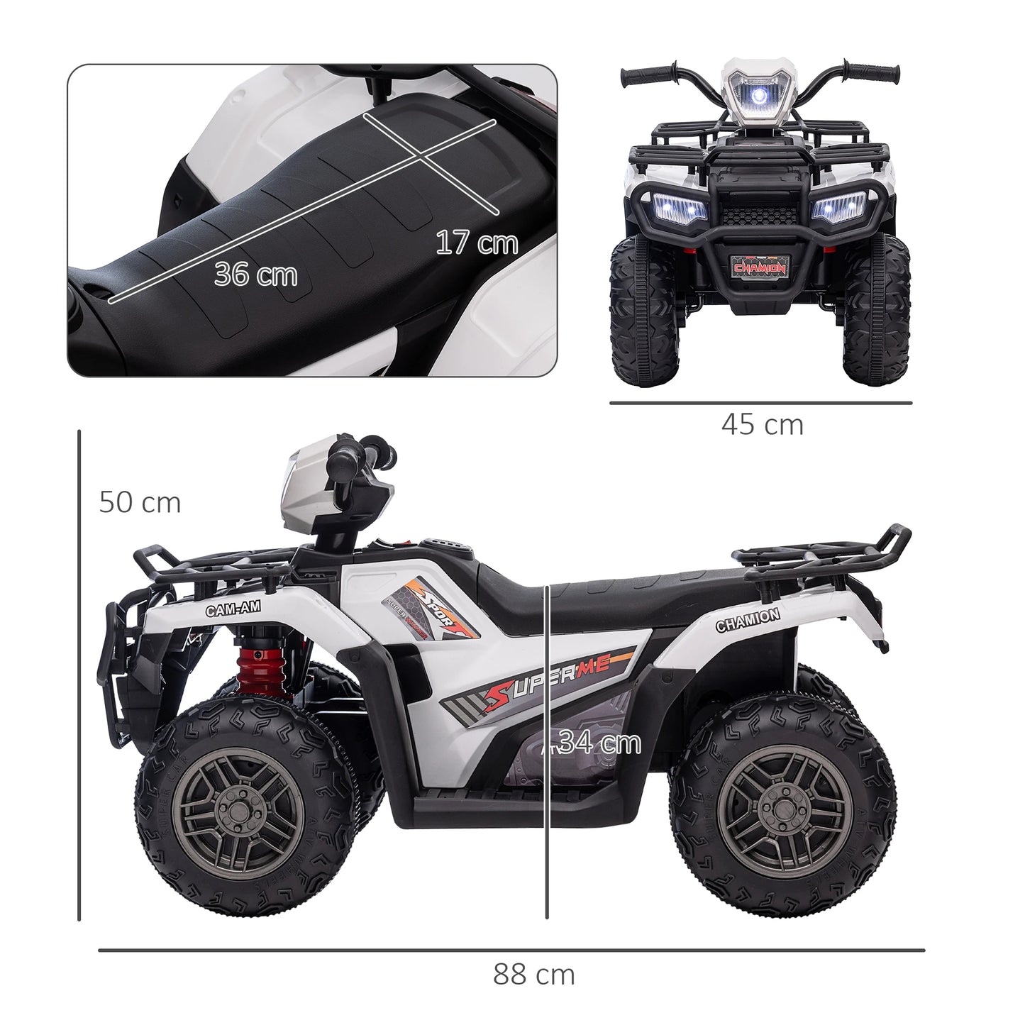 CAM AM 12V Kids Ride on ATV LED Lights Music Player