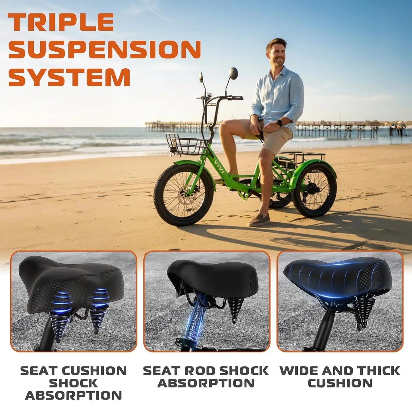 VIVI Electric Tricycle Trike for Adults Peak 750W
