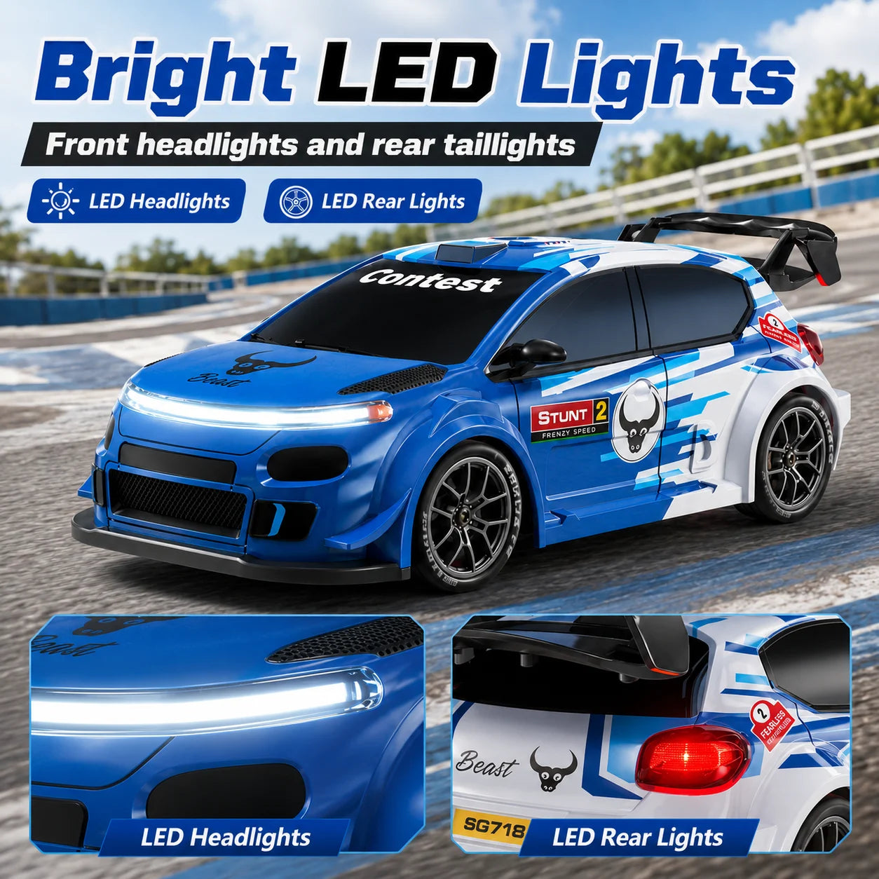 ZNLYRION SG718 1: 24 Scale 4WD RC Drift Car With Replaceable Racing Drift Tires