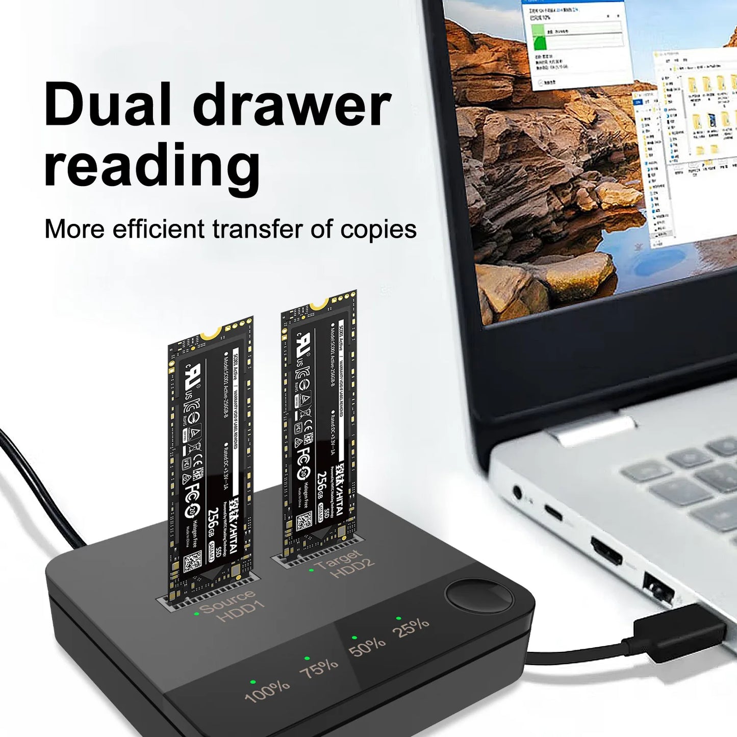 Dual-Bay Hard Drive Docking Station SSD Duplicator