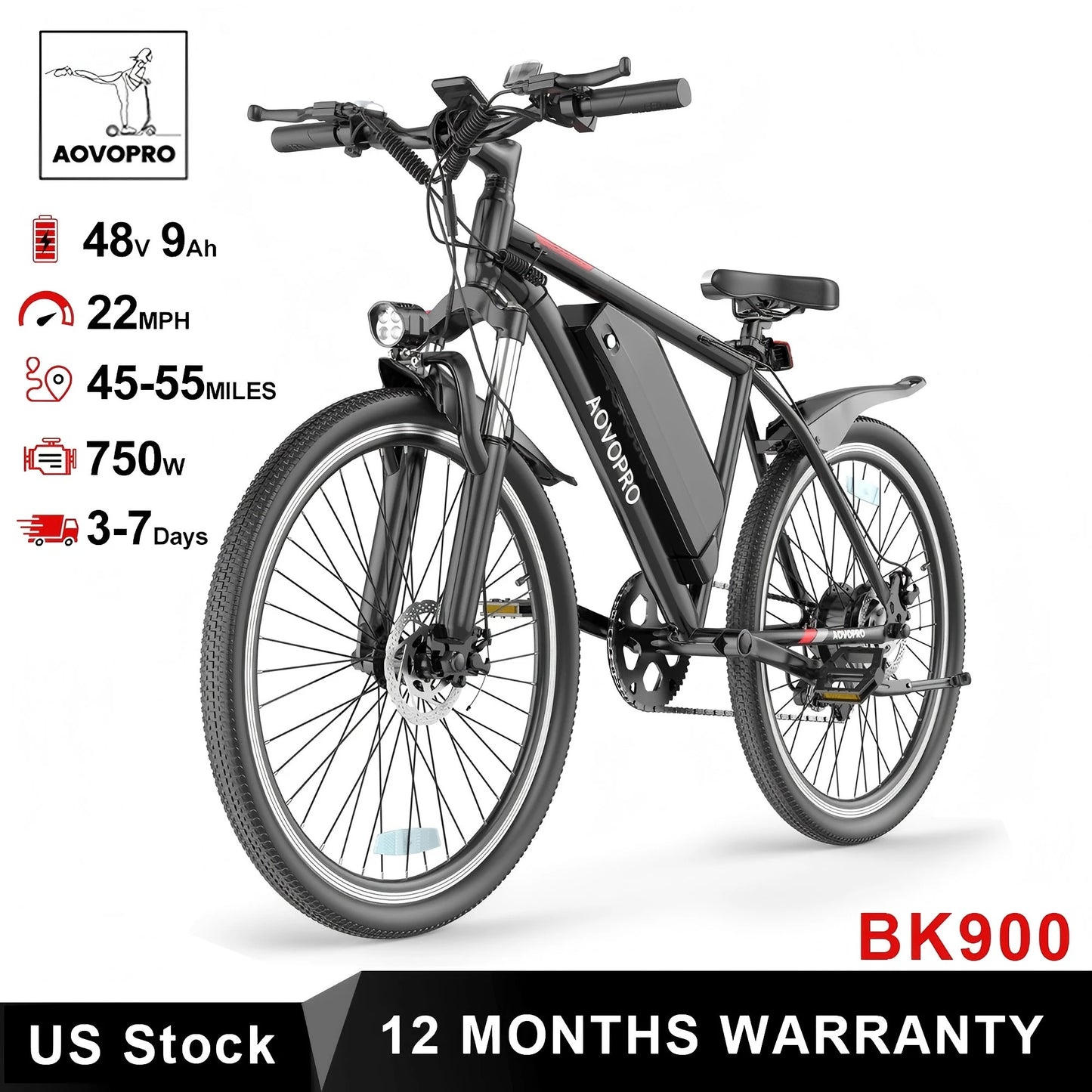 AOVOPRO BK520 26'' Electric Bicycle 750W Motor