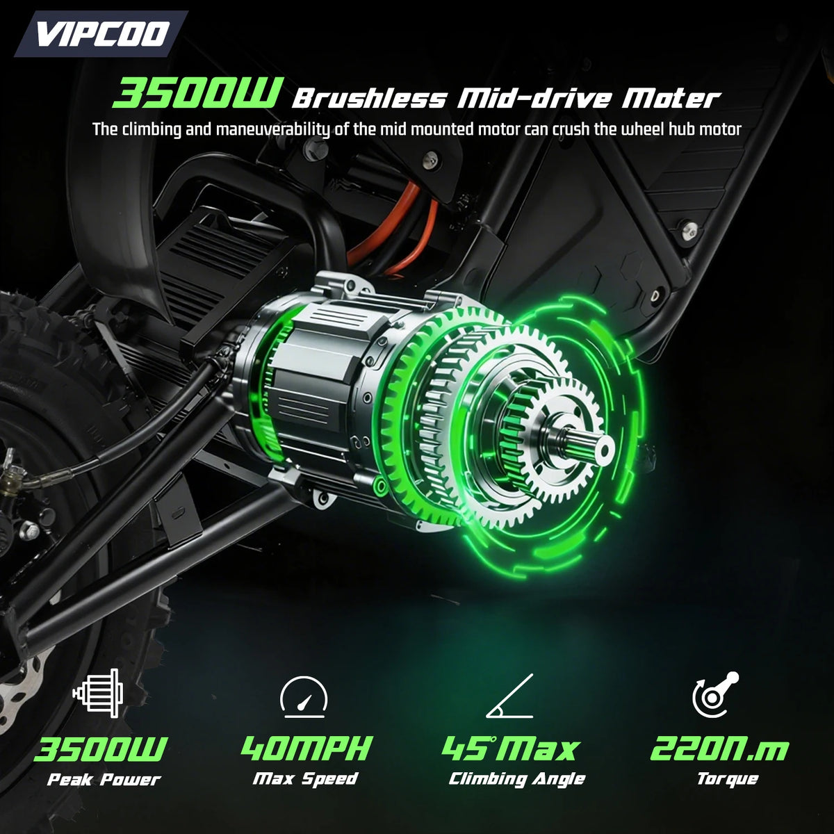 VIPCOO H3 Electric Dirt Bike 3500W 48V23AH Electric Motorcycle
