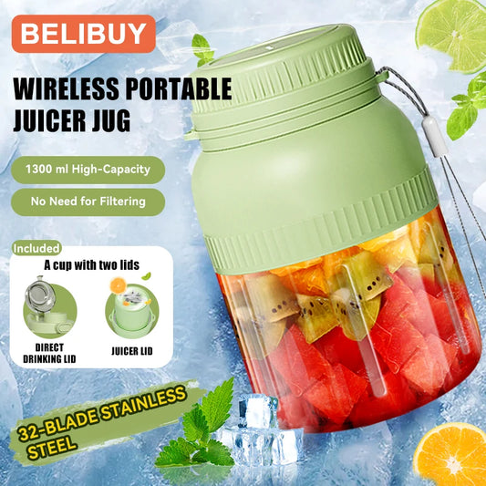 BELIBUY 500/1300ML Electric Juicer Cup 6 Blades Blender