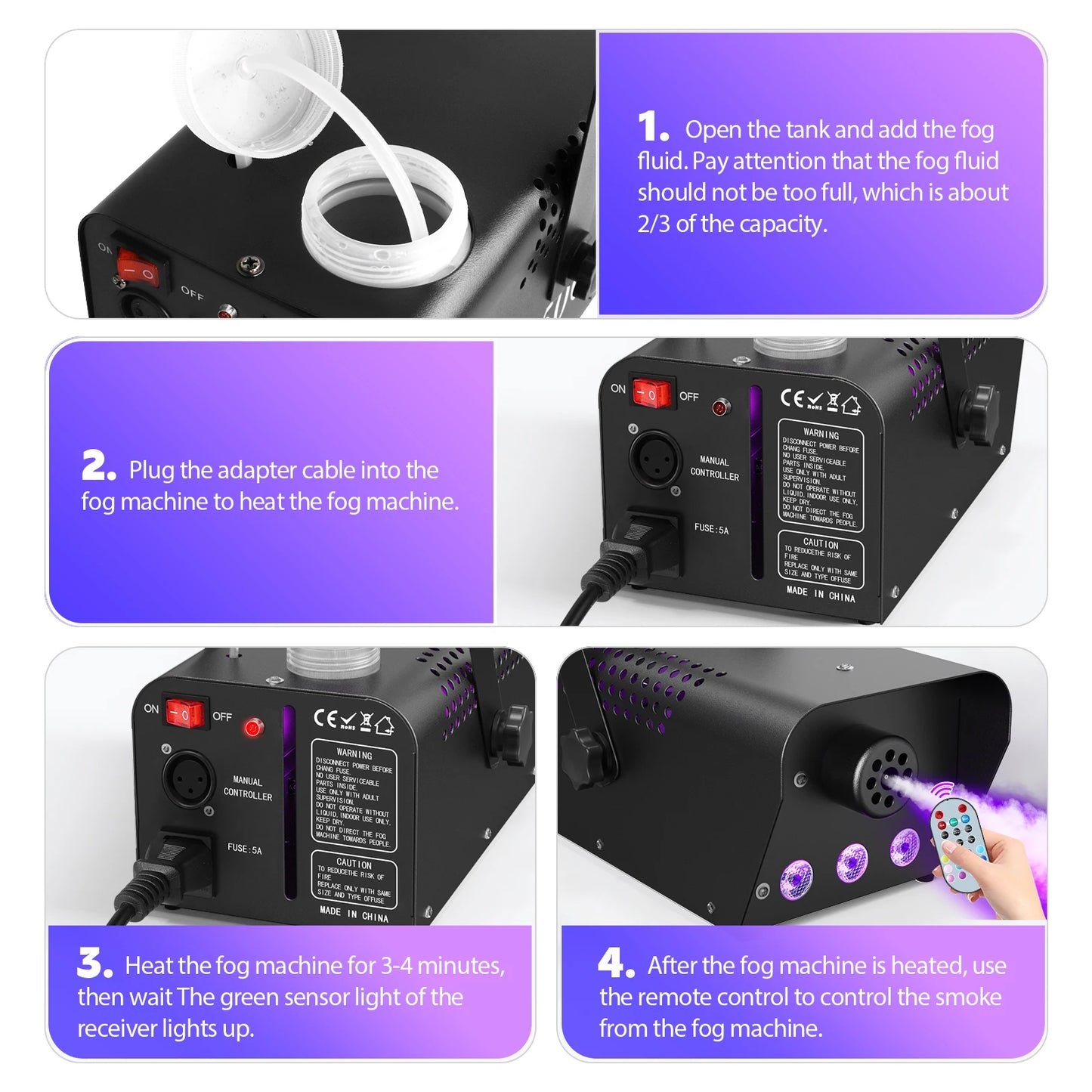 U'King 500W Smoke Machine RGB 3 LED Mixed Color Fog Machine