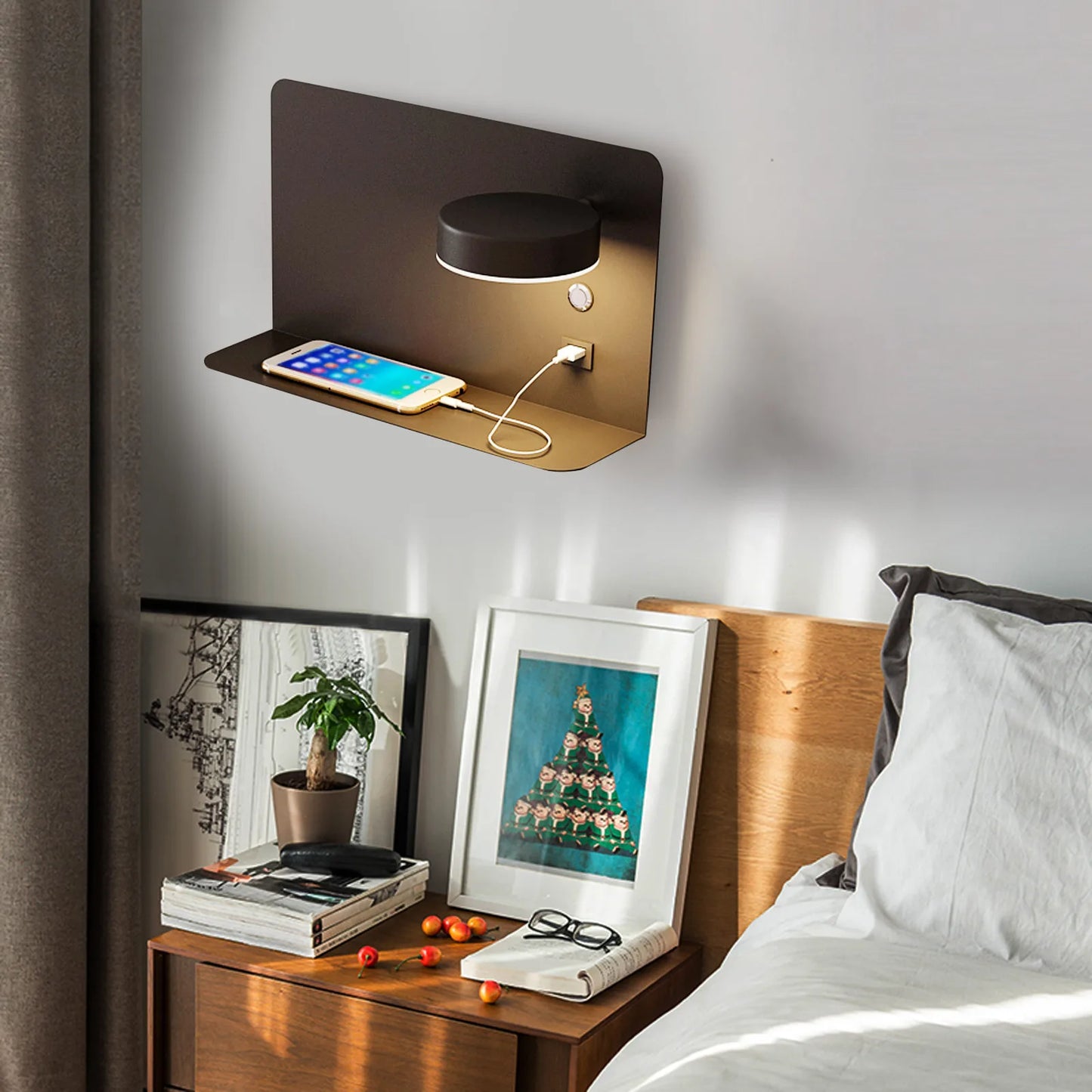 110V Left/Right LED Wall Lamp Black Bedside Reading Light