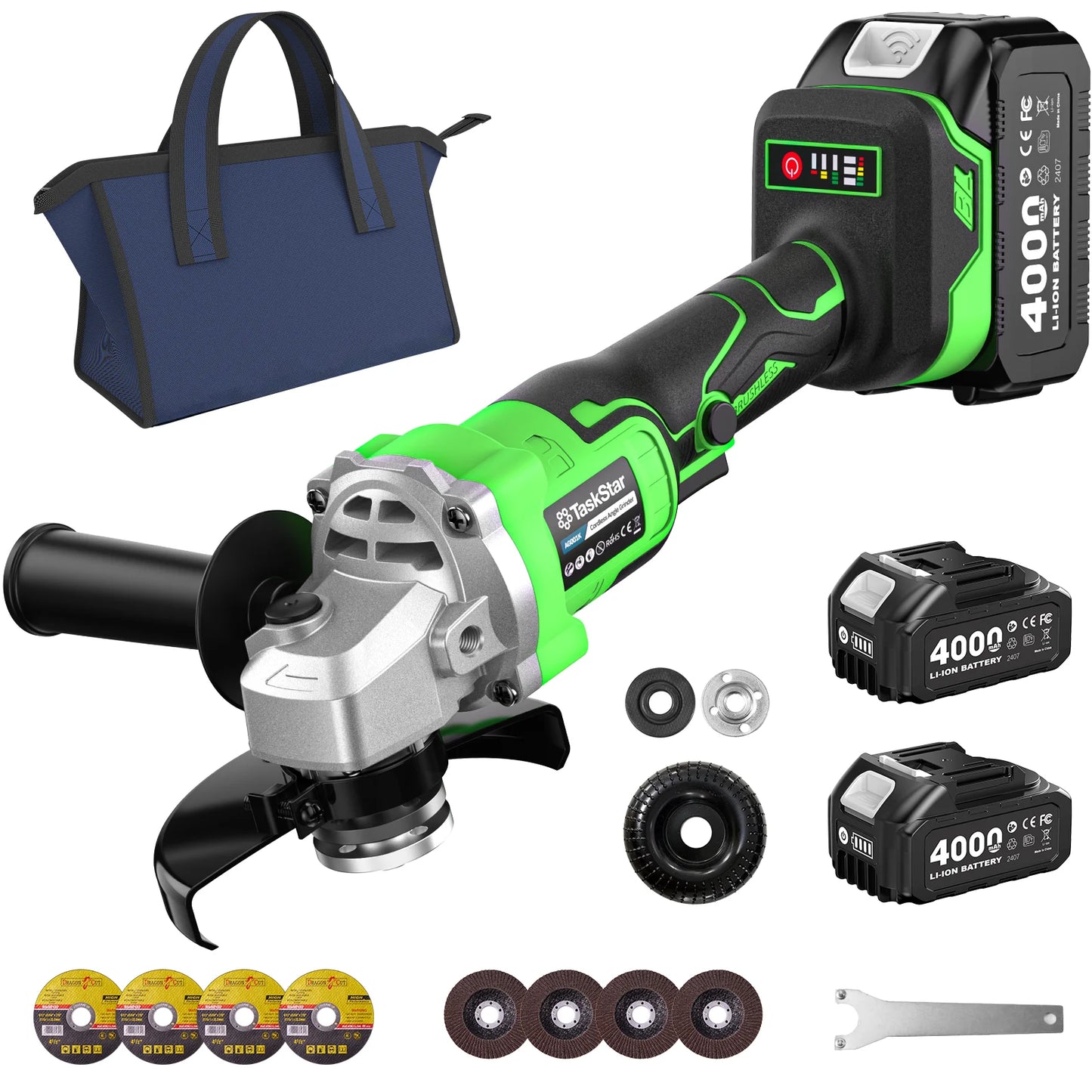 TaskStar 10000 RPM Angle Grinder Kit Electric Brushless Polishing Cutting