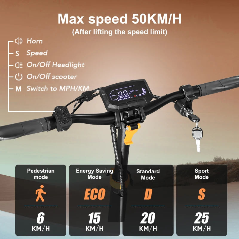 KEPOW D3 Electric Scooter 52V 20.8Ah Battery 1200W Peak Motor