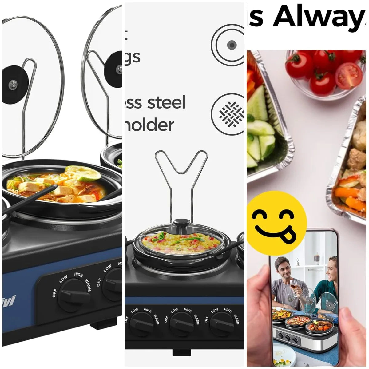 SUFVIVI Triple Slow Cooker, 3 x 2.5 QT Buffet Sever, Food Warmer