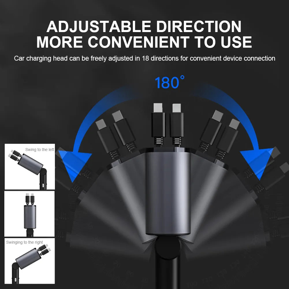 120W 4 IN 1 Retractable Car Charger USB Type C Cable