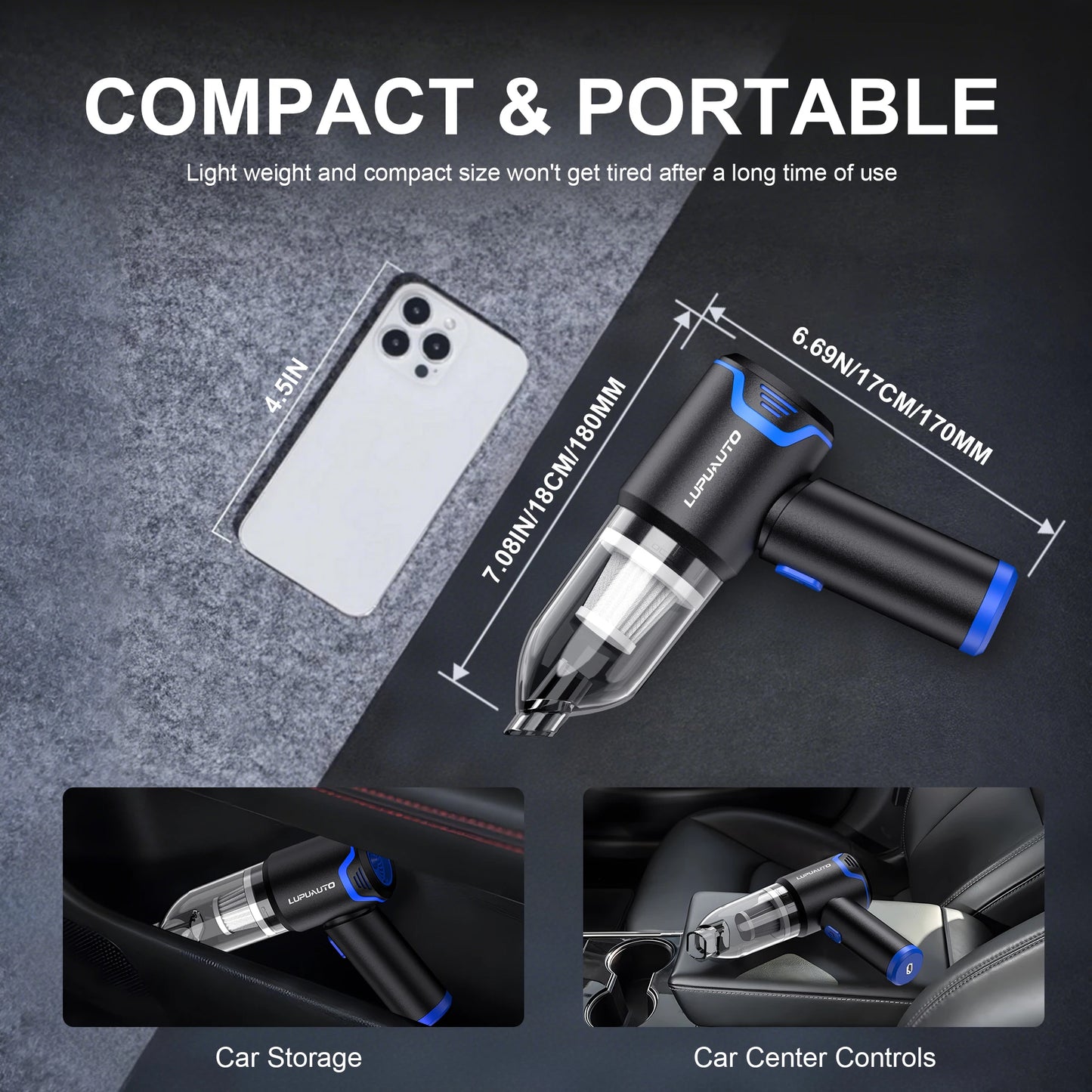 LUPUAUPO Portable Wireless Car Vacuum Cleaner