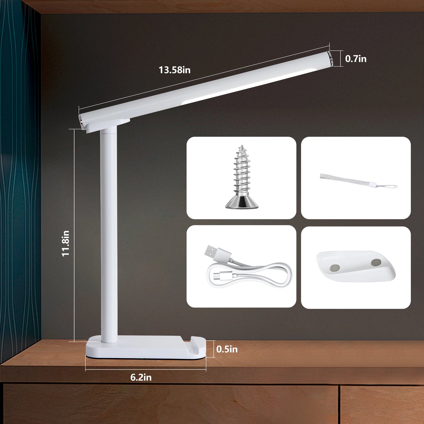 LED Desk Lamp Rechargeable Touch Dimmable Control Adjustable Magnetic Table Lamp