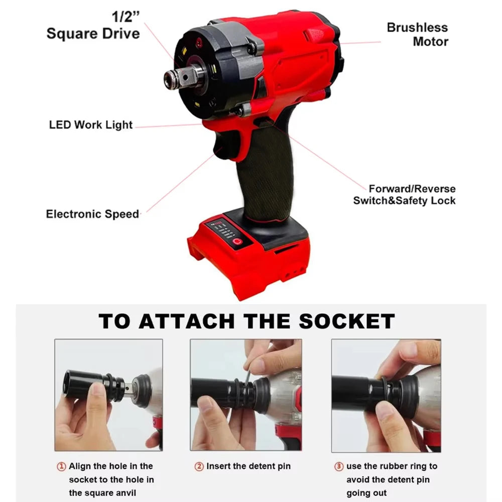 Magnitt Brushless Impact Wrench 500N.m Electric Driver 1/2"