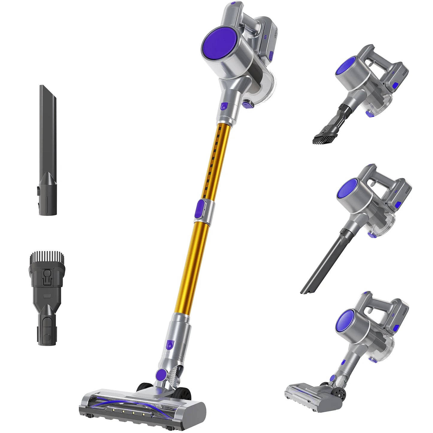 JHK Cordless Vacuum Cleaner with Flexible Steering Extendable Pole 3 Brush Heads Lightweight Wireless Rechargeable Upright Vacuum with LED Light Wall Mount for Hardwood Floors Carpet