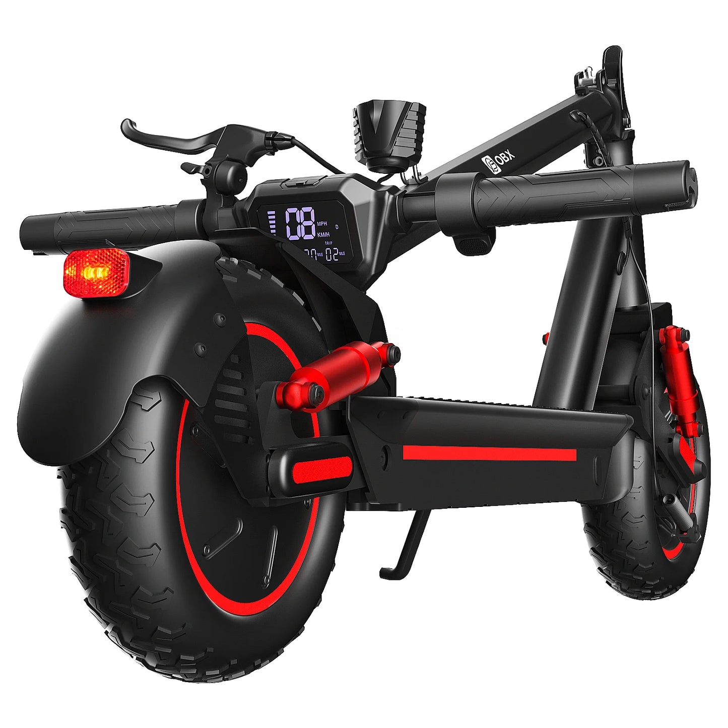 OBX Electric Foldable Scooter 30 MPH Fastest Dual Motor for Adult Scooter 1200W Peak 33 Mile Long Range 10" Off-Road Tires 48V 13ah