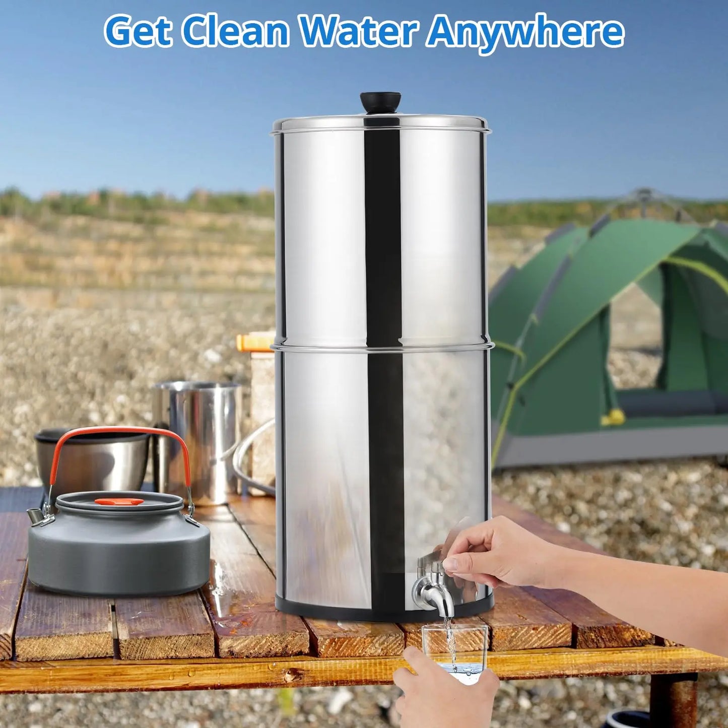 HiMISS Water Filter System 304 Stainless Steel with 2 Black Carbon Filters