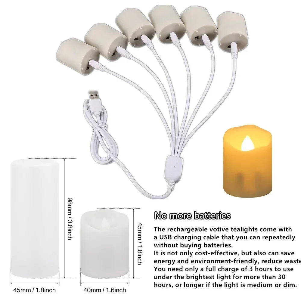 6Pcs/Set Rechargeable, LED Candle, Timer Remote, Flickering Flames